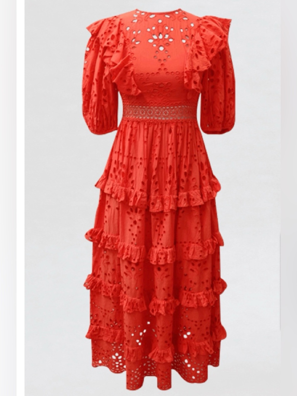 ASOS Bright Orange Eyelet Ruffle Maxi Dress